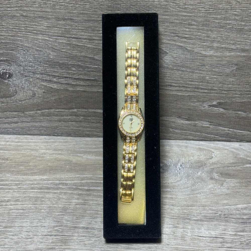 Elizabeth Taylor White Diamonds Womens Quartz Gold Tone Crystal Watch Japan Movt